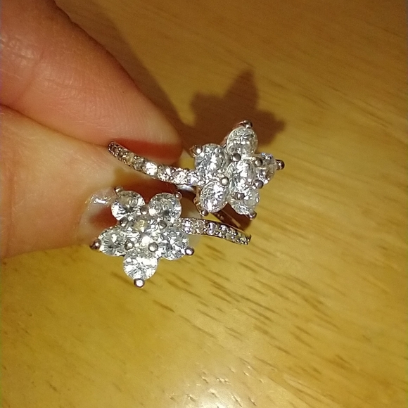 925 Silver Double Flower Ring - Picture 10 of 13